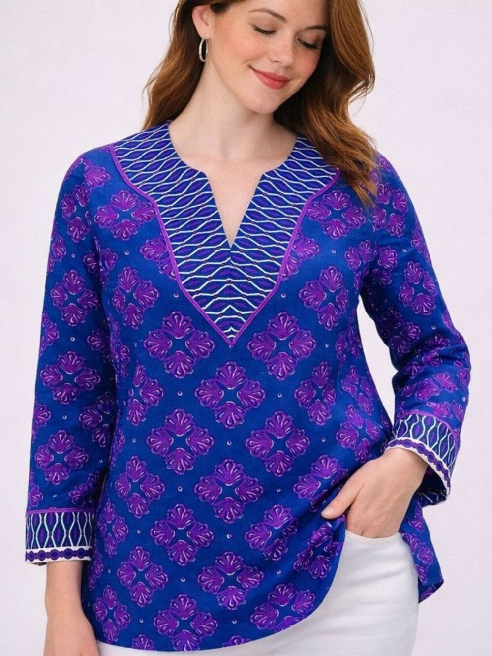 Vineyard Vines Womens Tunic Top Purple Blue Shell Print Snapdragon Size 4